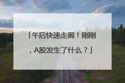 午后快速走弱！刚刚，A股发生了什么？
